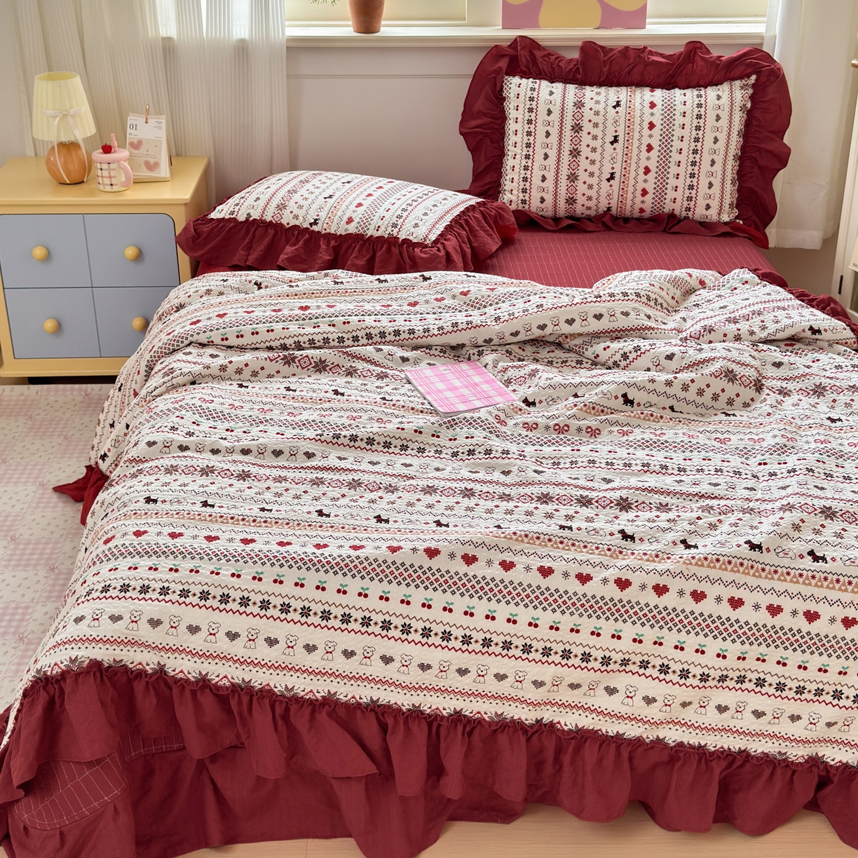 91家纺网 家纺一手货源 找家纺 禾沐 2026新款云感泡芙棉床盖夏被四件套AA款（夏被款） 萌物条条