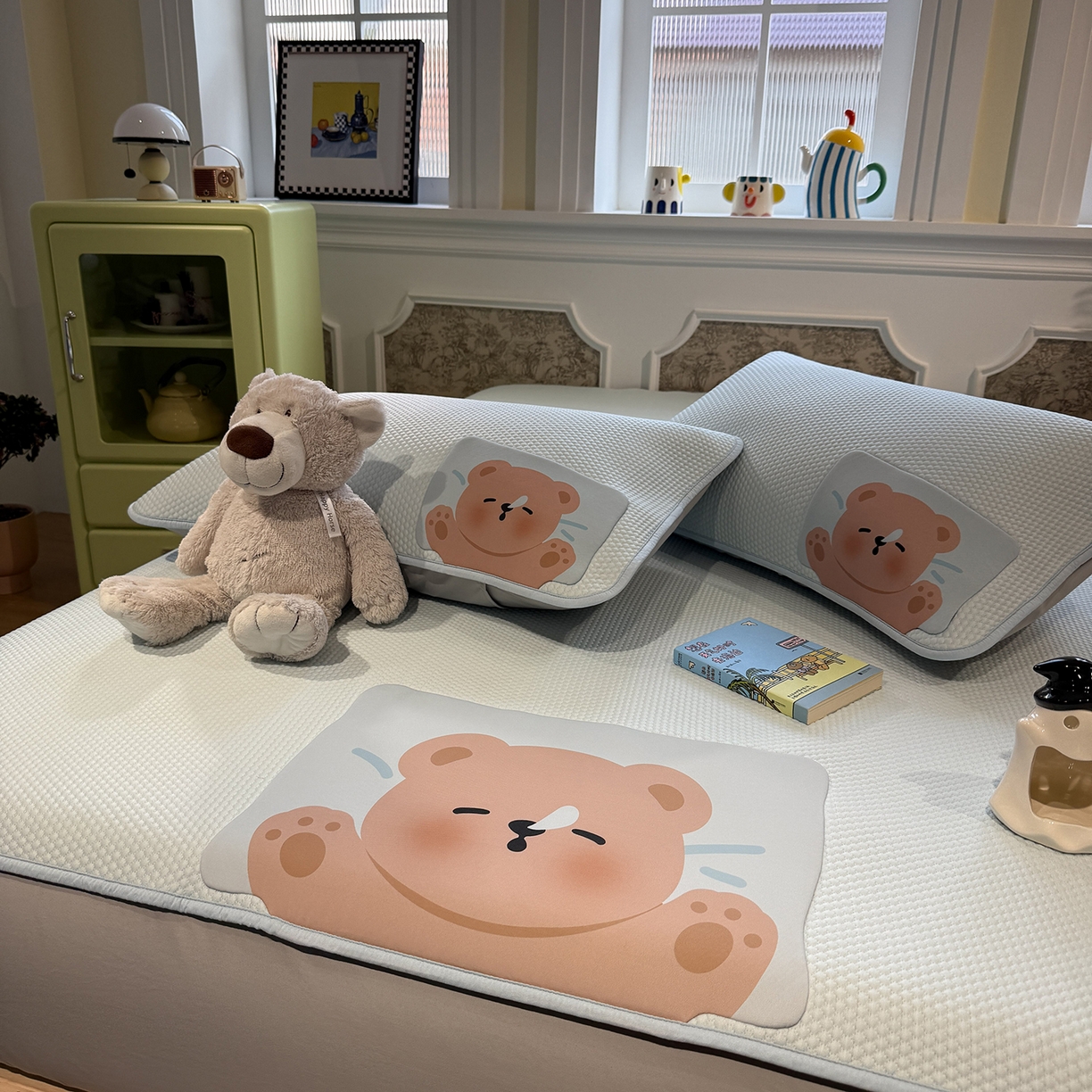 91家纺网 家纺一手货源 找家纺 GUJARY古家丽 2026新款即凉萌趣中分子床笠凉席三件套-风格一 瞌睡熊