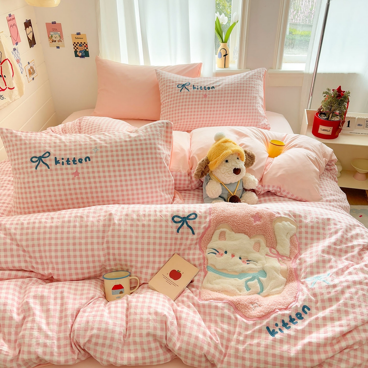 91家纺网 家纺一手货源 找家纺 2026新款卡通刺绣四件套水洗棉毛巾绣三件套学生宿舍被套床笠贴布绣