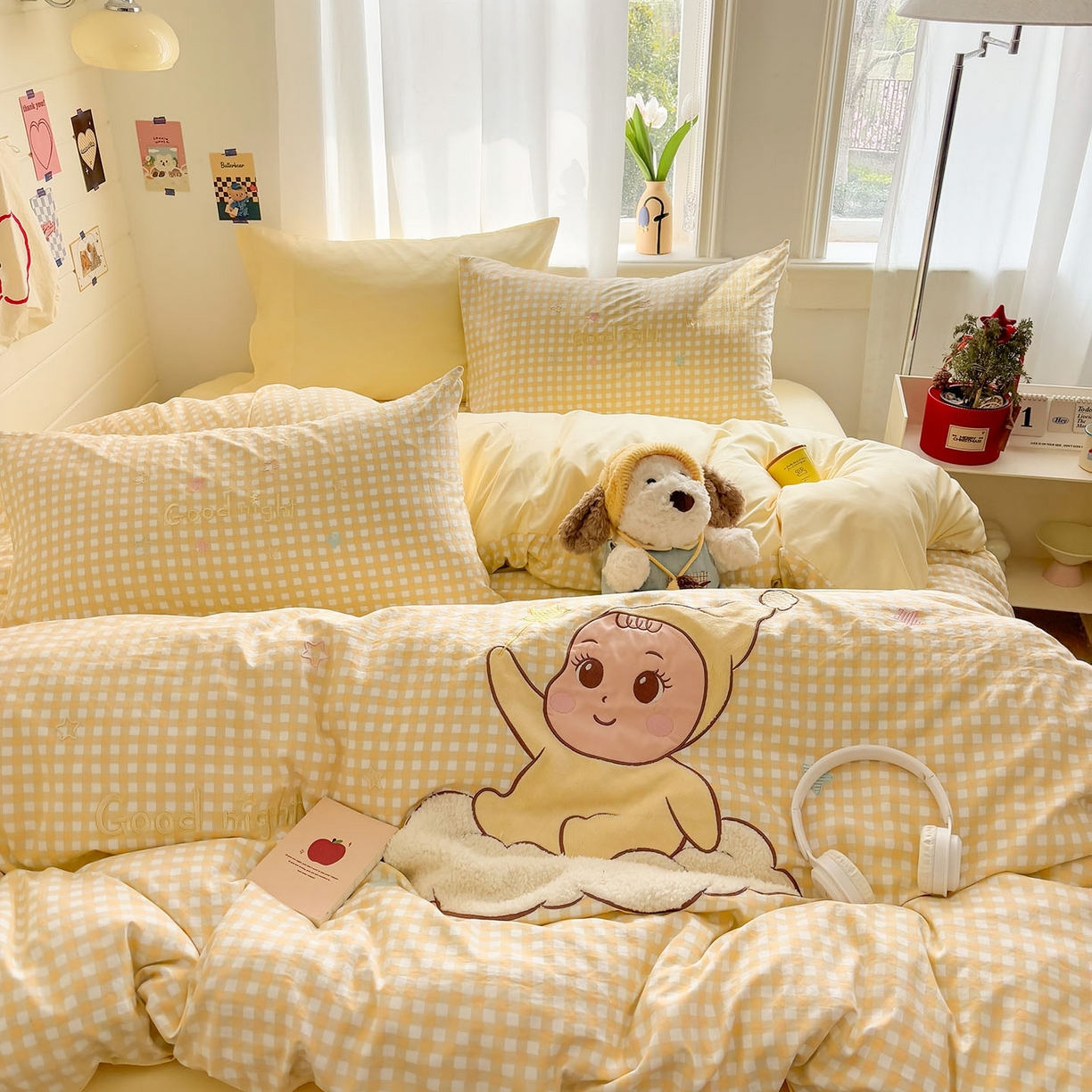 91家纺网 家纺一手货源 找家纺 2026新款卡通刺绣四件套水洗棉毛巾绣三件套学生宿舍被套床笠贴布绣