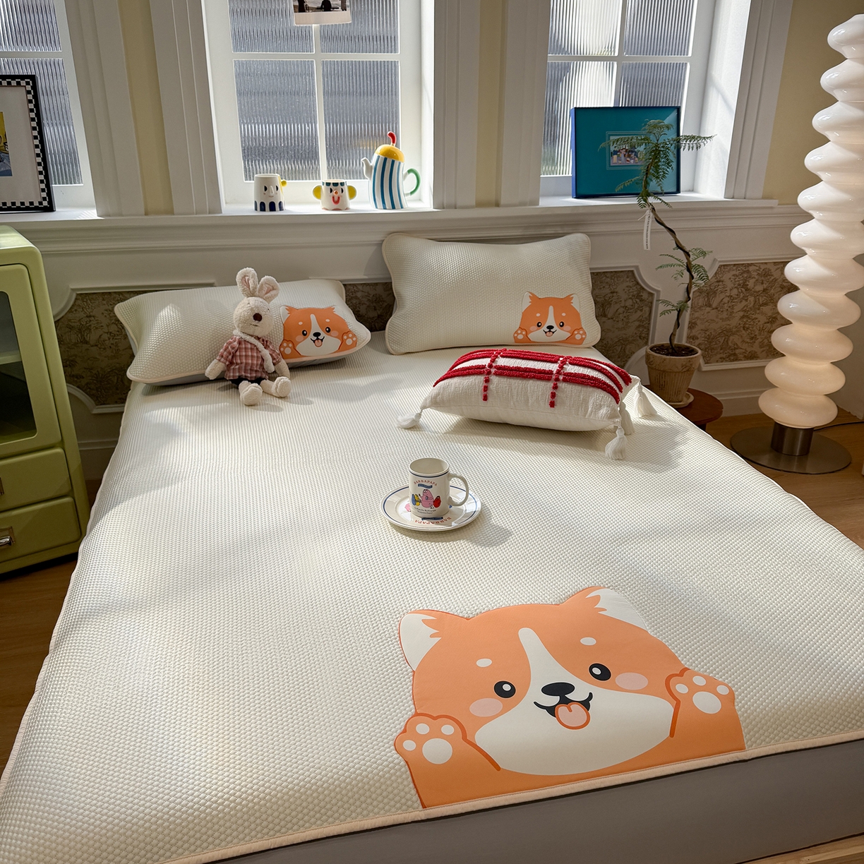 91家纺网 家纺一手货源 找家纺 GUJARY古家丽 2026新款即凉萌趣中分子床笠凉席三件套-风格一 柴多多