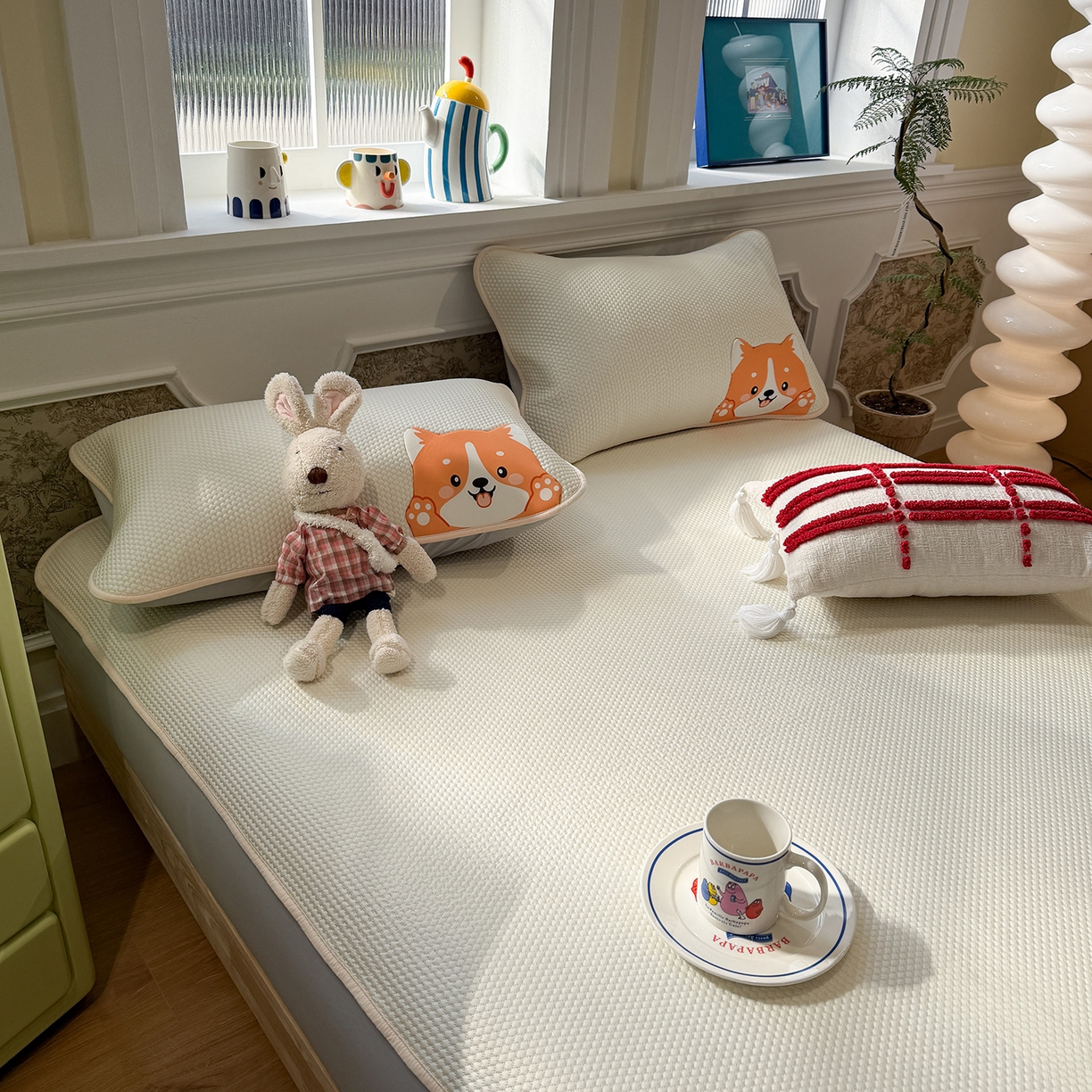 91家纺网 家纺一手货源 找家纺 GUJARY古家丽 2026新款即凉萌趣中分子床笠凉席三件套-风格一 柴多多