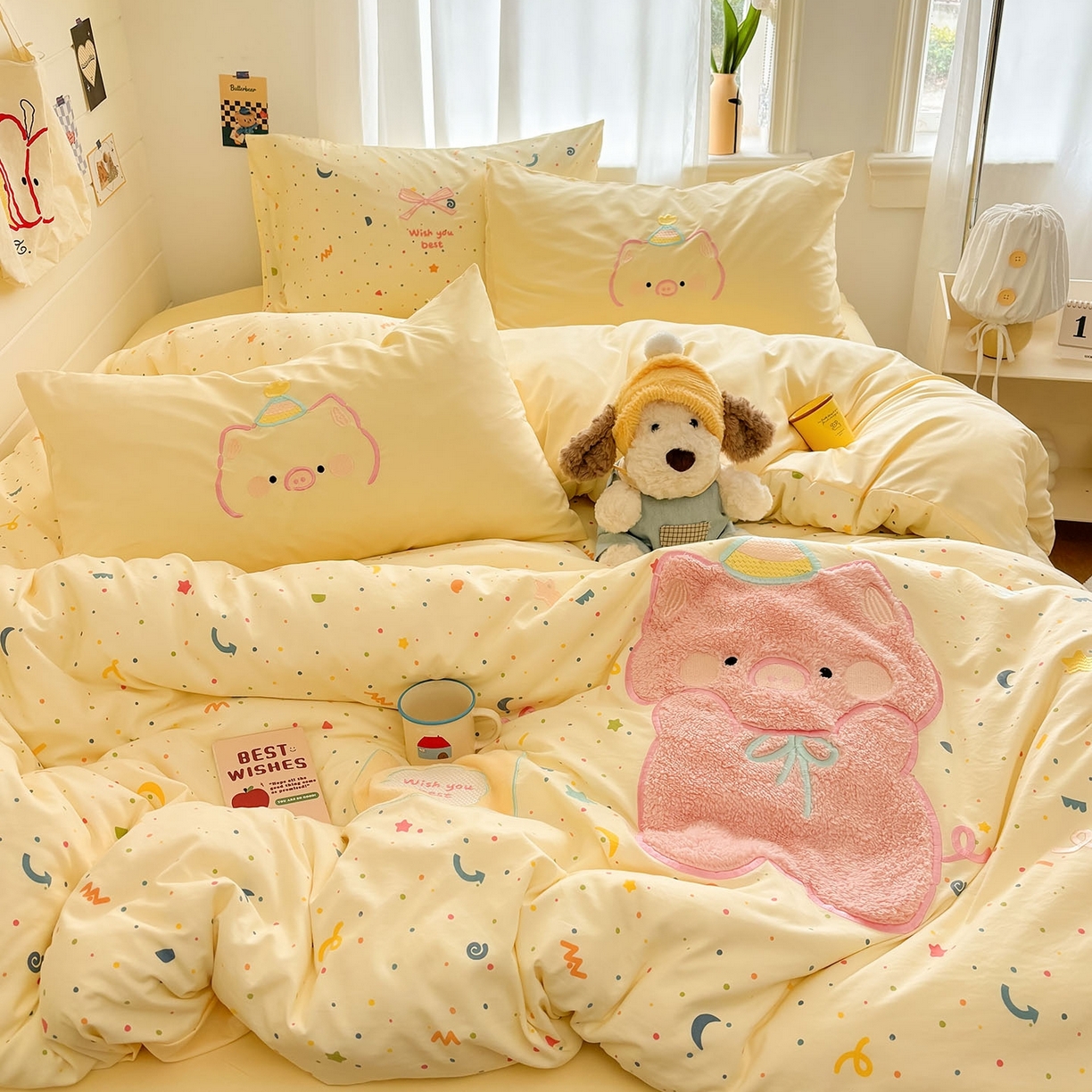 91家纺网 家纺一手货源 找家纺 2026新款卡通刺绣四件套水洗棉毛巾绣三件套学生宿舍被套床笠贴布绣