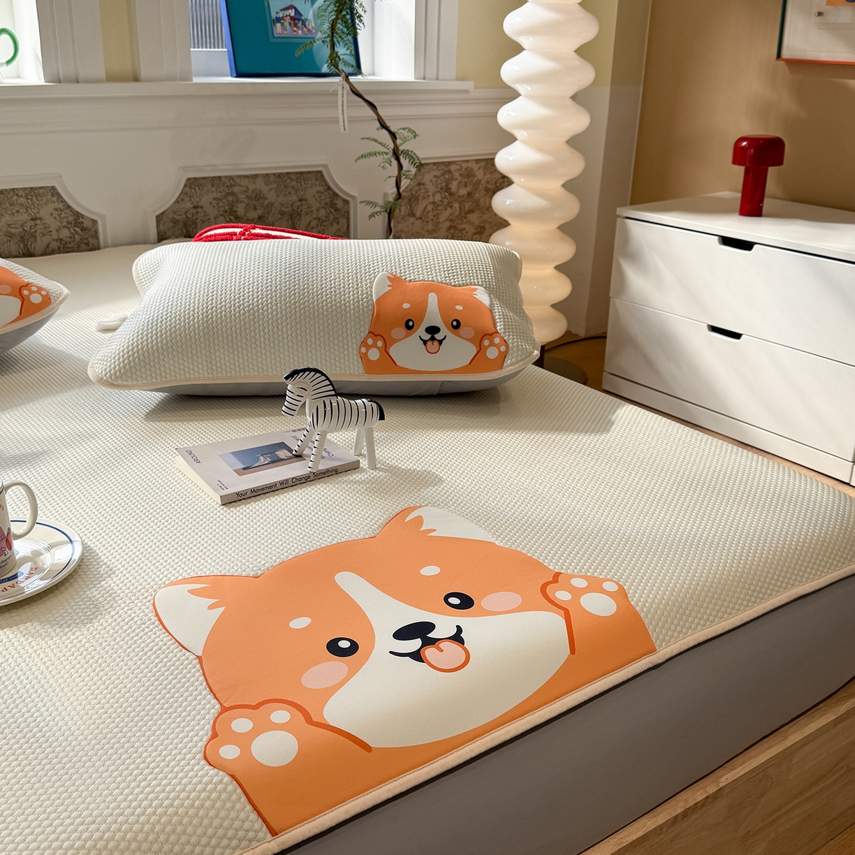 91家纺网 家纺一手货源 找家纺 GUJARY古家丽 2026新款即凉萌趣中分子床笠凉席三件套-风格一 柴多多