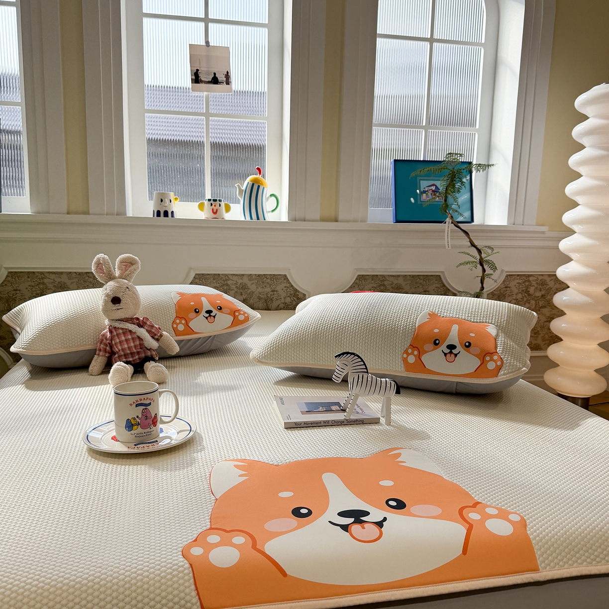 91家纺网 家纺一手货源 找家纺 GUJARY古家丽 2026新款即凉萌趣中分子床笠凉席三件套-风格一 柴多多