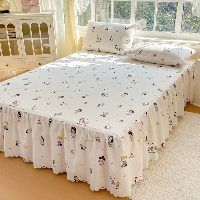 91家纺网 家纺一手货源 找家纺 莎臣豹 2026新款植物羊绒单品单件单床裙可配床裙三件套可爱努比