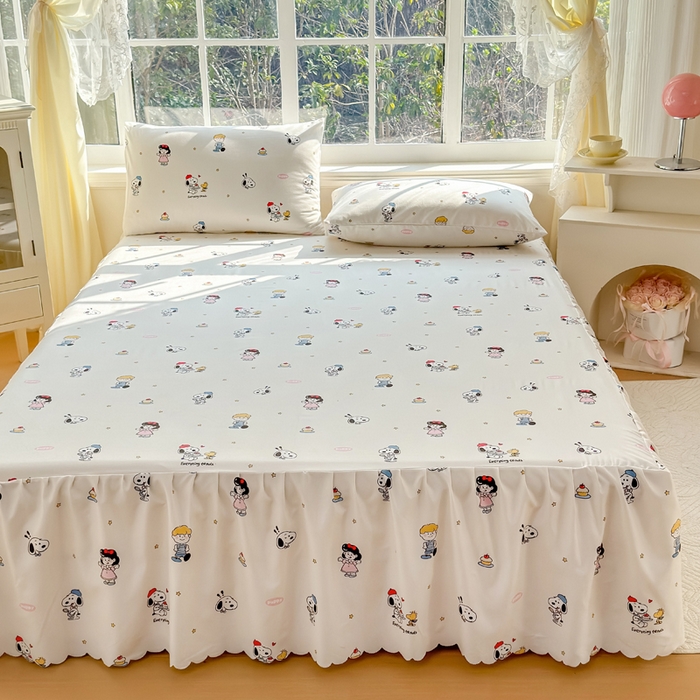 91家纺网 家纺一手货源 找家纺 莎臣豹 2026新款植物羊绒单品单件单床裙可配床裙三件套可爱努比