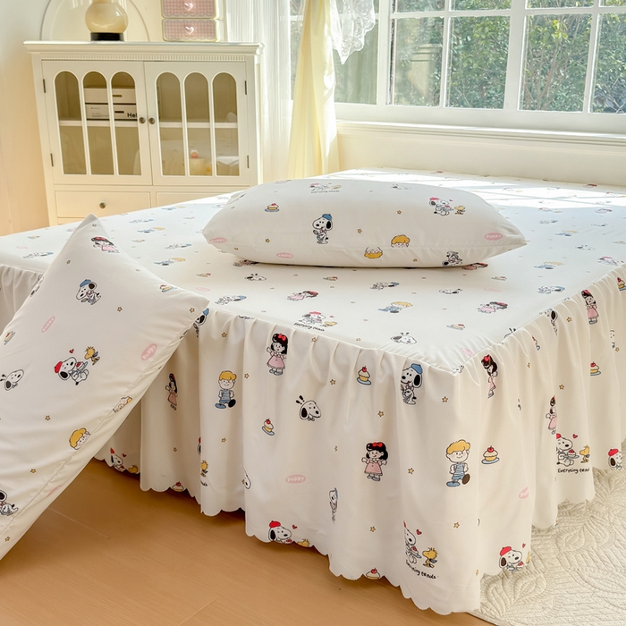 91家纺网 家纺一手货源 找家纺 莎臣豹 2026新款植物羊绒单品单件单床裙可配床裙三件套可爱努比