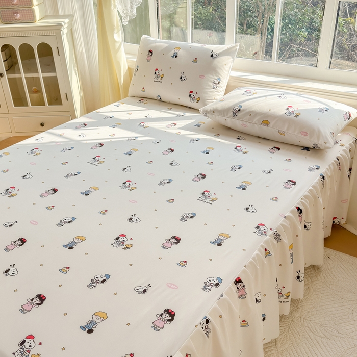 91家纺网 家纺一手货源 找家纺 莎臣豹 2026新款植物羊绒单品单件单床裙可配床裙三件套可爱努比