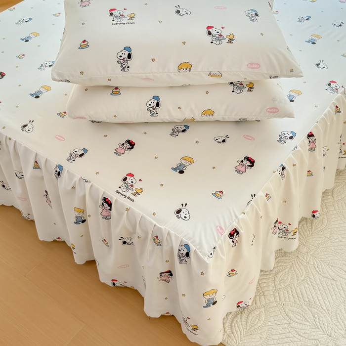 91家纺网 家纺一手货源 找家纺 莎臣豹 2026新款植物羊绒单品单件单床裙可配床裙三件套可爱努比