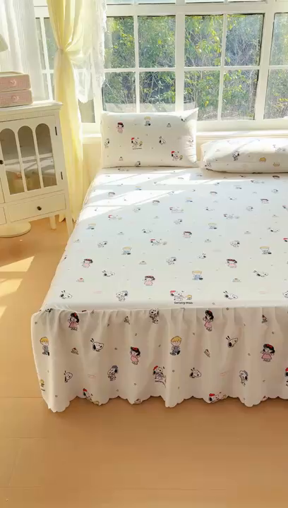 91家纺网 家纺一手货源 找家纺 莎臣豹 2026新款植物羊绒单品单件单床裙可配床裙三件套可爱努比