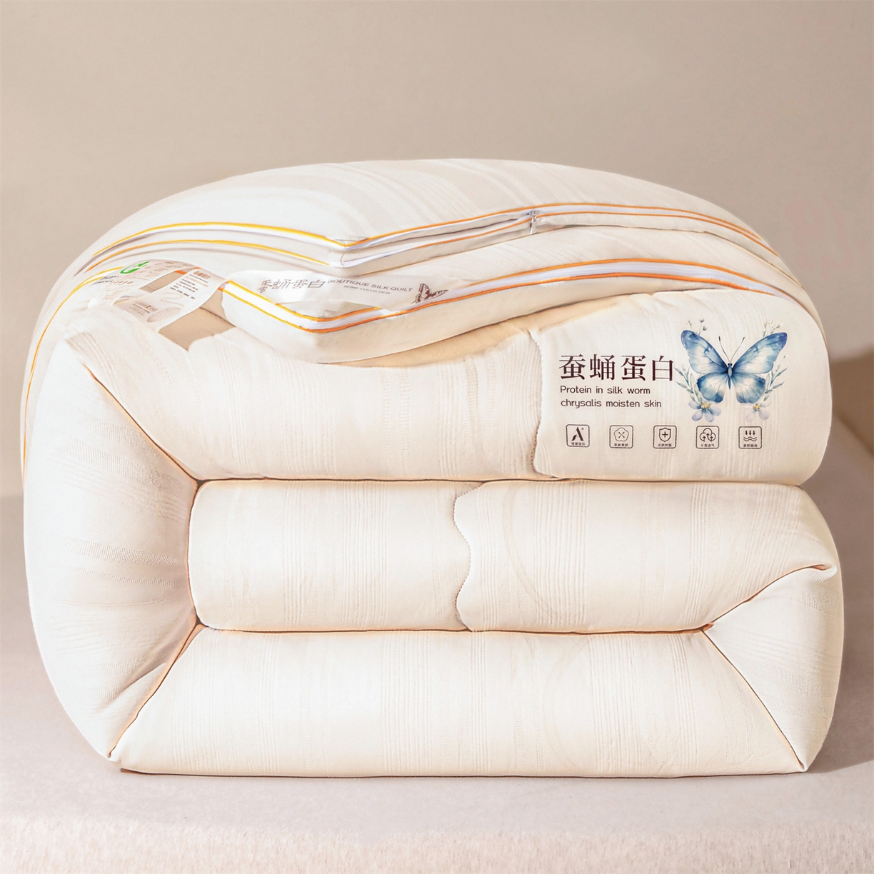 91家纺网 家纺一手货源 找家纺 （总）小禹仔家纺 2026新款全棉提花拉链款蚕蛹蛋白子母被冬被春秋被夏被被子被芯加厚棉被-缎条系列