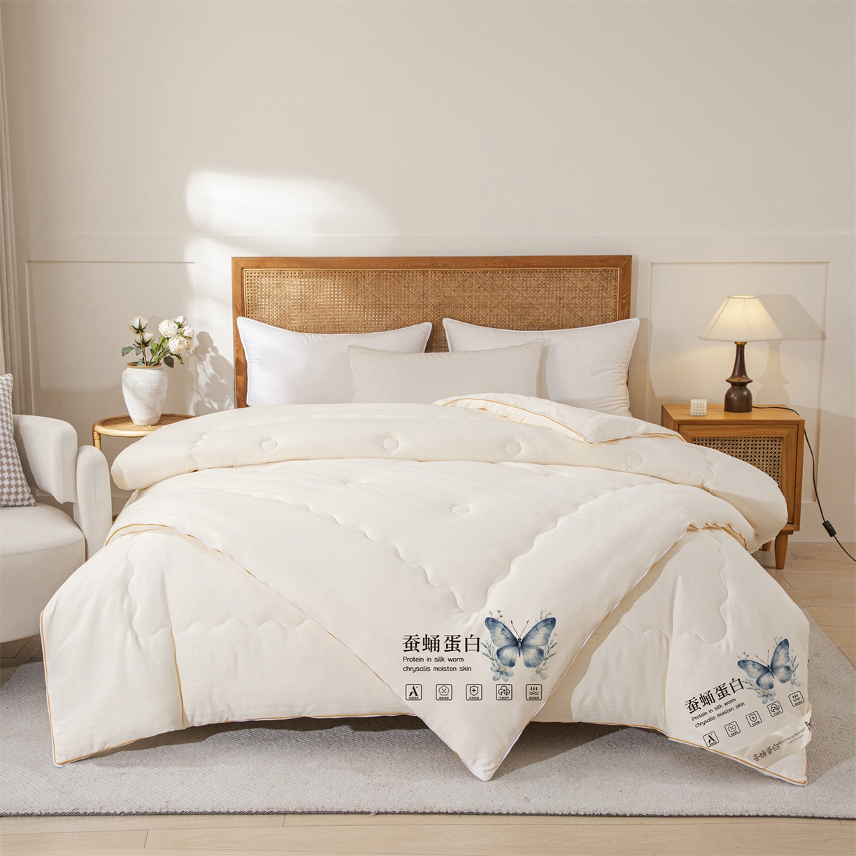 91家纺网 家纺一手货源 找家纺 （总）小禹仔家纺 2026新款全棉提花拉链款蚕蛹蛋白子母被冬被春秋被夏被被子被芯加厚棉被-缎条系列