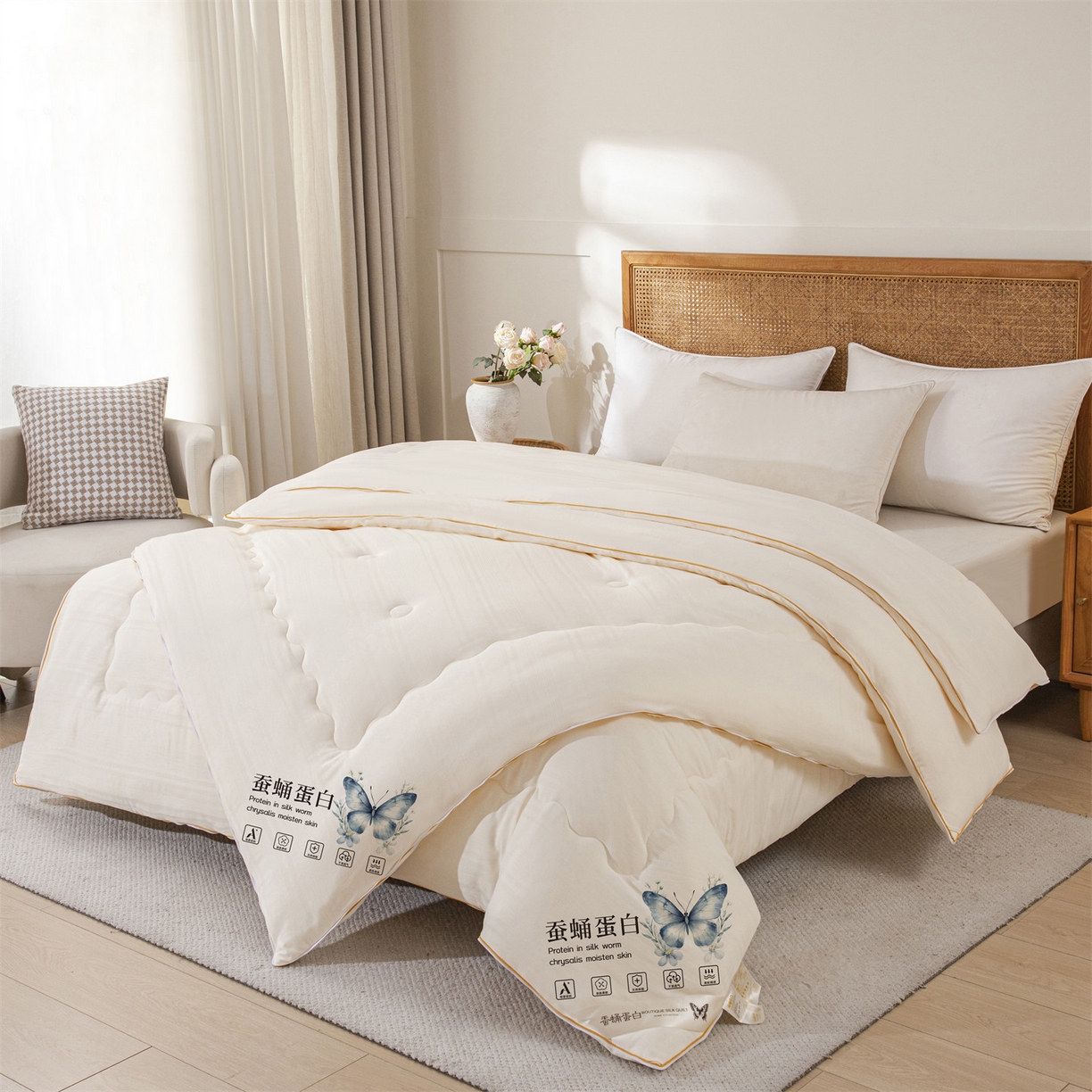 91家纺网 家纺一手货源 找家纺 （总）小禹仔家纺 2026新款全棉提花拉链款蚕蛹蛋白子母被冬被春秋被夏被被子被芯加厚棉被-缎条系列