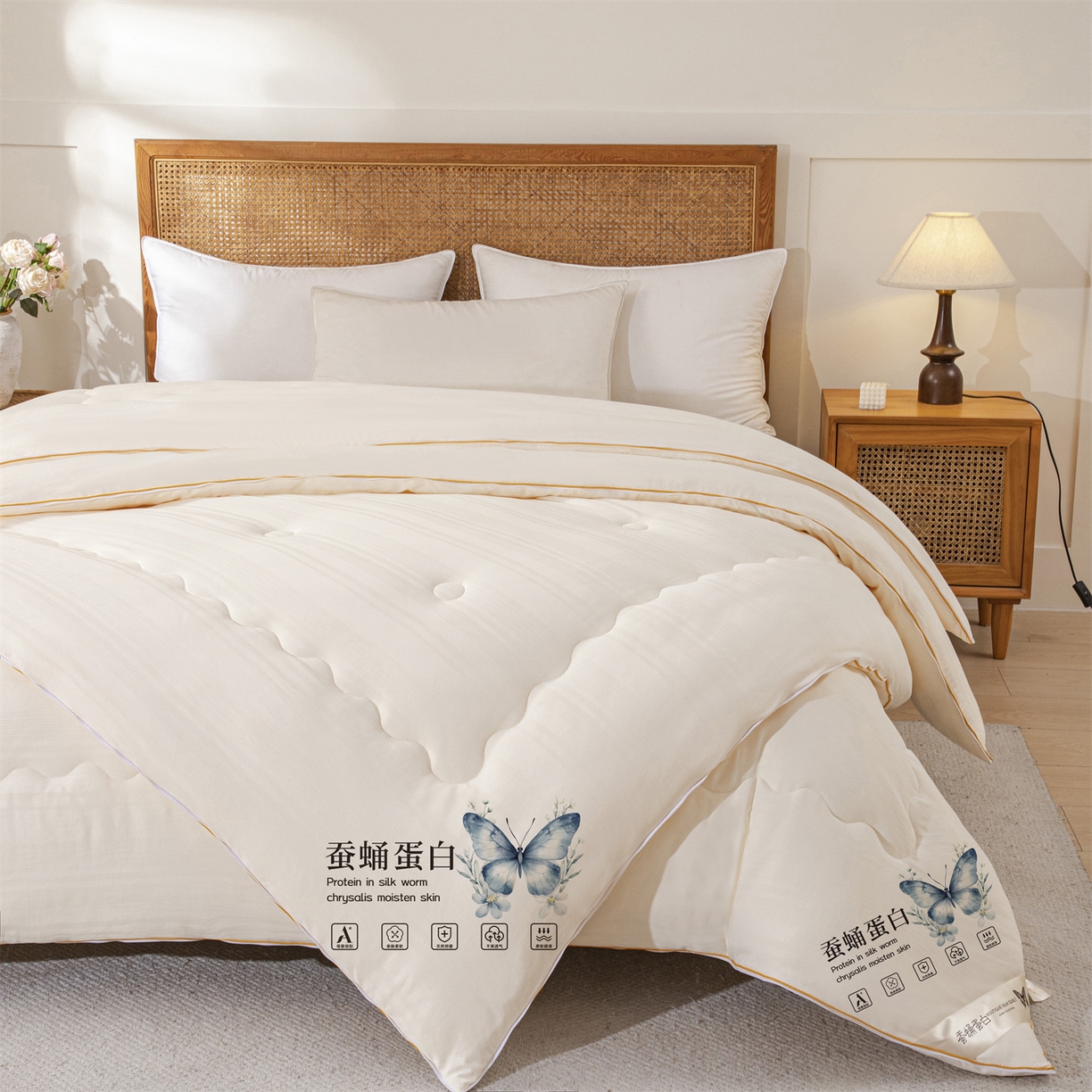 91家纺网 家纺一手货源 找家纺 （总）小禹仔家纺 2026新款全棉提花拉链款蚕蛹蛋白子母被冬被春秋被夏被被子被芯加厚棉被-缎条系列