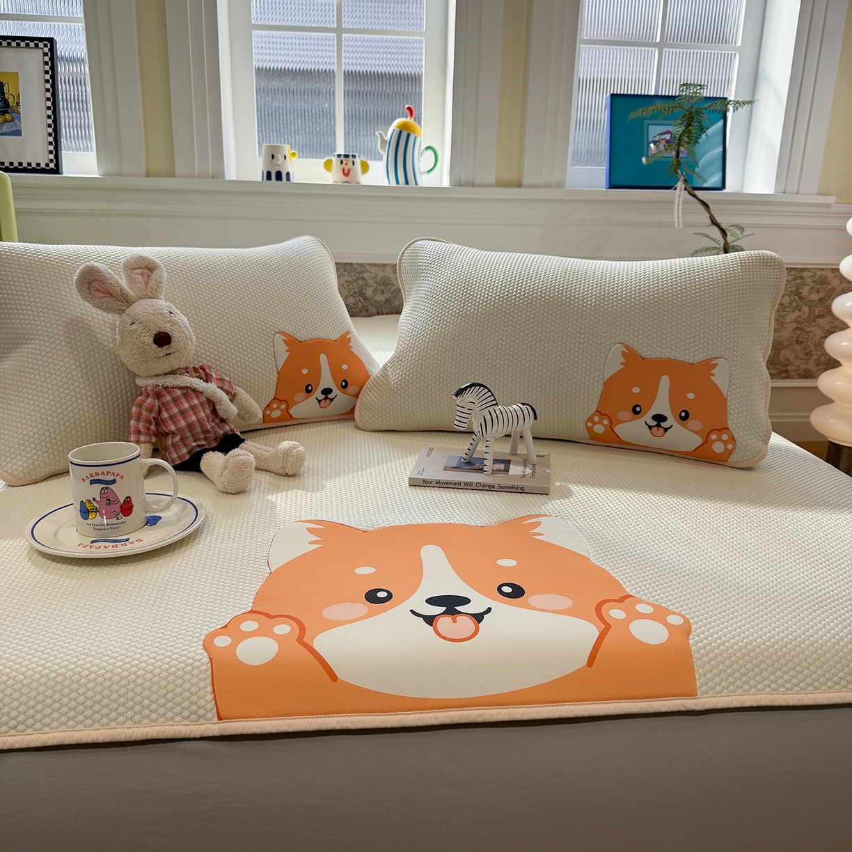 91家纺网 家纺一手货源 找家纺 GUJARY古家丽 2026新款即凉萌趣中分子床笠凉席三件套-风格一 柴多多