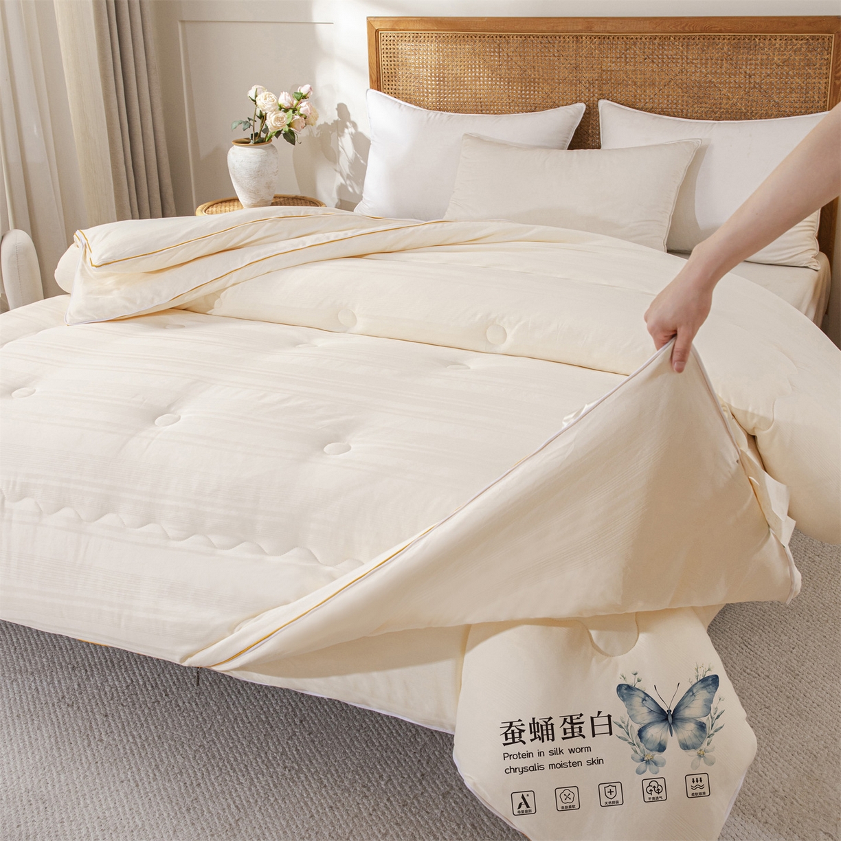 91家纺网 家纺一手货源 找家纺 （总）小禹仔家纺 2026新款全棉提花拉链款蚕蛹蛋白子母被冬被春秋被夏被被子被芯加厚棉被-缎条系列