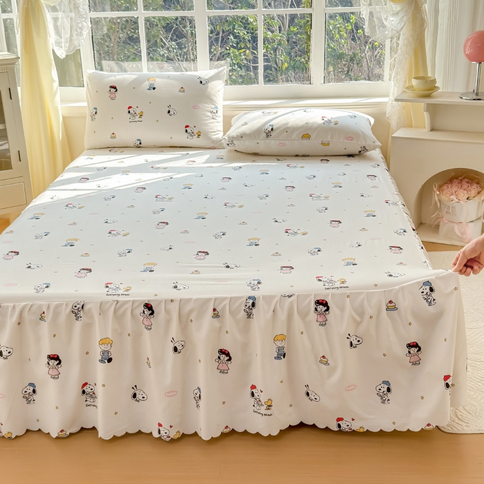 91家纺网 家纺一手货源 找家纺 莎臣豹 2026新款植物羊绒单品单件单床裙可配床裙三件套可爱努比