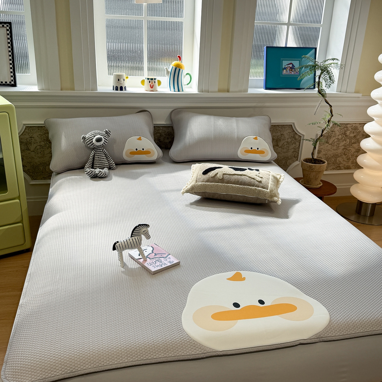 91家纺网 家纺一手货源 找家纺 GUJARY古家丽 2026新款即凉萌趣中分子床笠凉席三件套-风格一 呆萌鸭