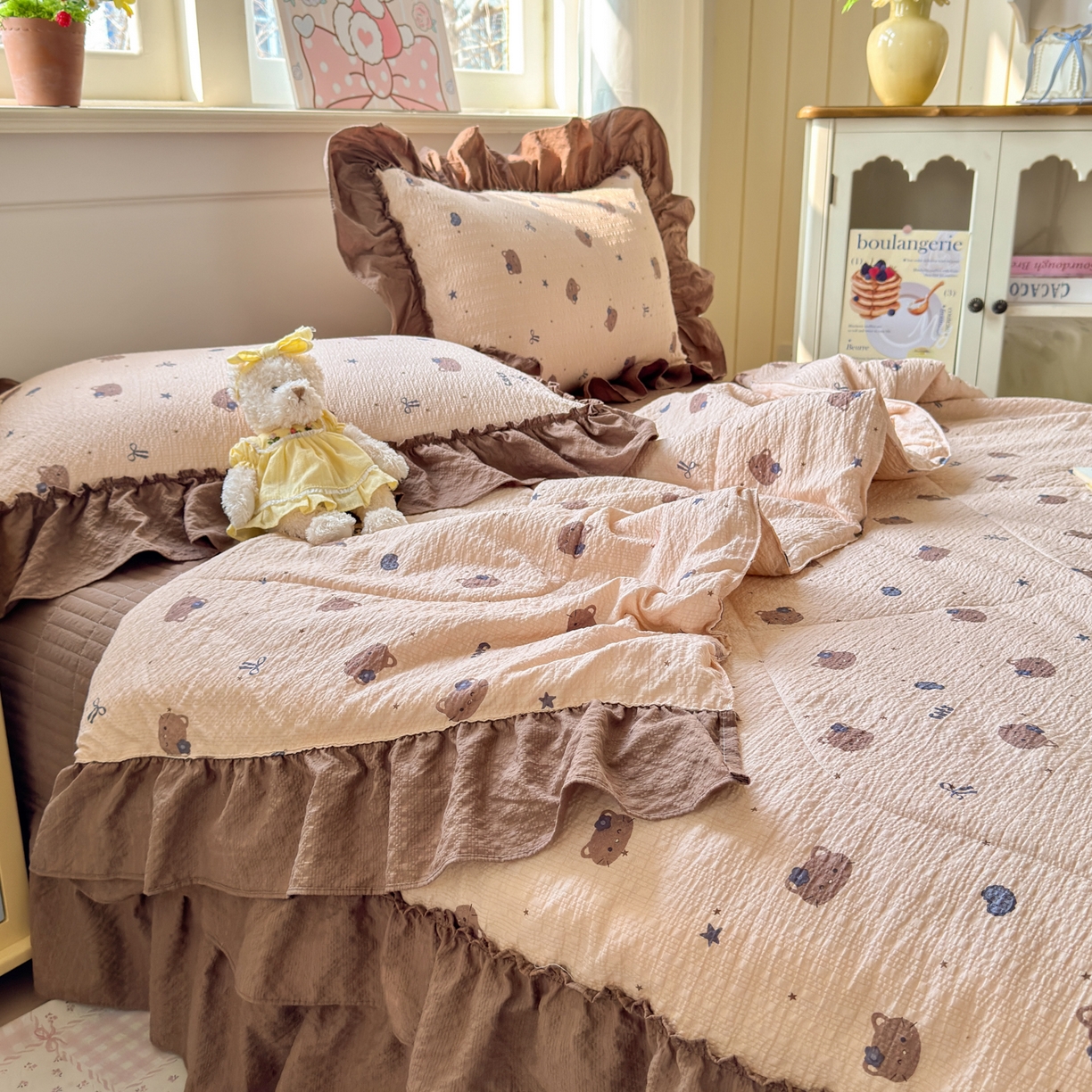 91家纺网 家纺一手货源 找家纺 禾沐 2026新款云感泡芙棉床盖夏被四件套AA款（夏被款） 曲奇猫