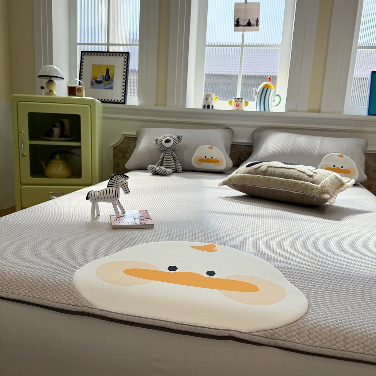 91家纺网 家纺一手货源 找家纺 GUJARY古家丽 2026新款即凉萌趣中分子床笠凉席三件套-风格一 呆萌鸭