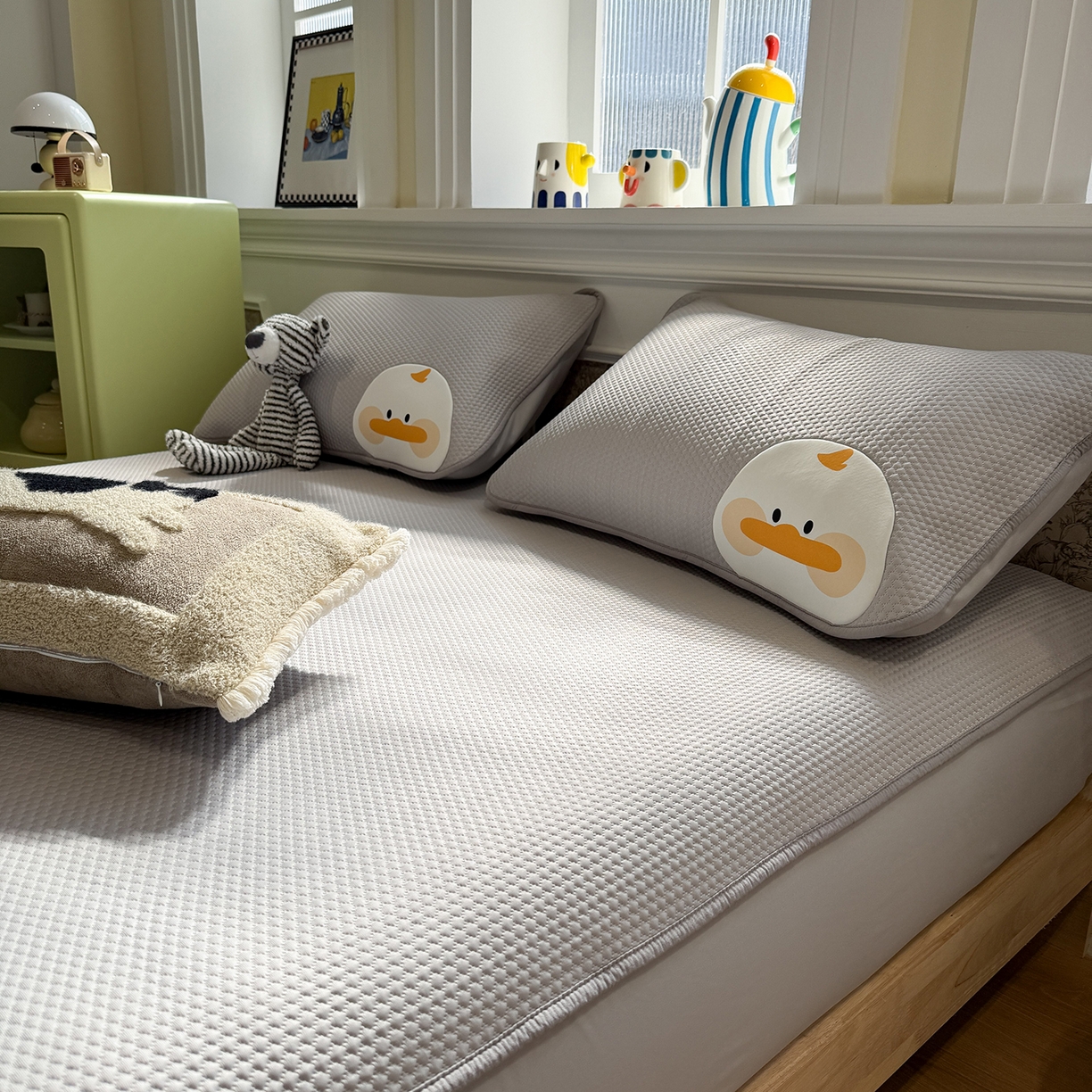 91家纺网 家纺一手货源 找家纺 GUJARY古家丽 2026新款即凉萌趣中分子床笠凉席三件套-风格一 呆萌鸭