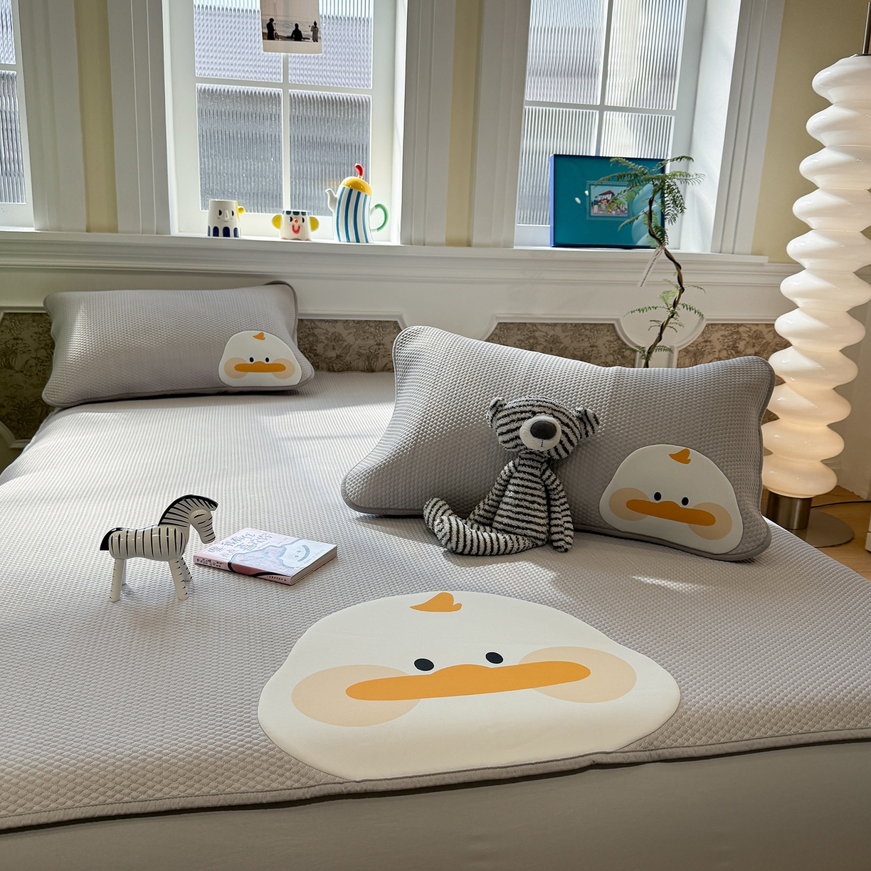 91家纺网 家纺一手货源 找家纺 GUJARY古家丽 2026新款即凉萌趣中分子床笠凉席三件套-风格一 呆萌鸭