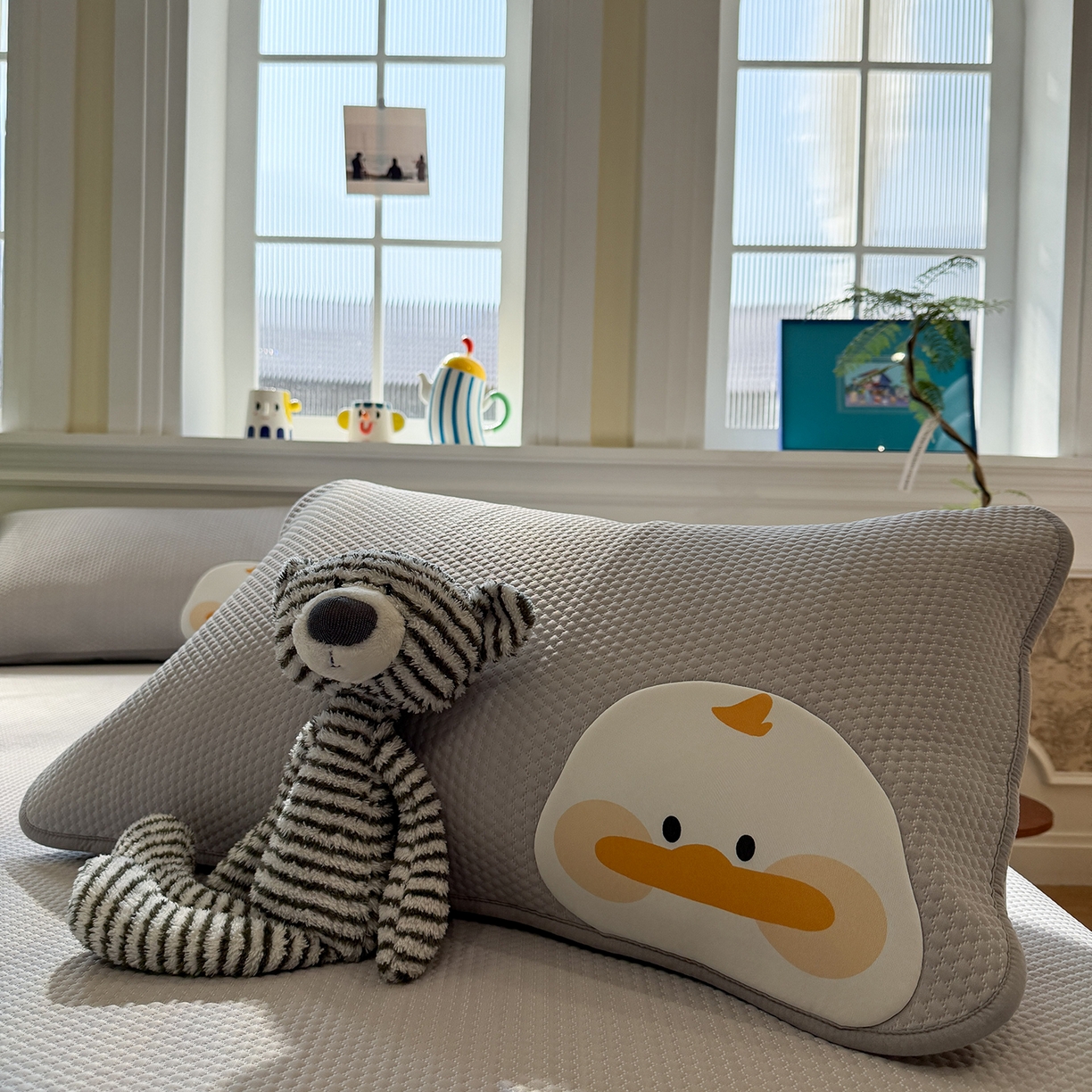 91家纺网 家纺一手货源 找家纺 GUJARY古家丽 2026新款即凉萌趣中分子床笠凉席三件套-风格一 呆萌鸭