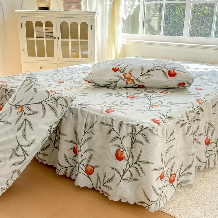 91家纺网 家纺一手货源 找家纺 莎臣豹 2026新款植物羊绒单品单件单床裙可配床裙三件套蜜桃时节绿