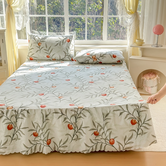 91家纺网 家纺一手货源 找家纺 莎臣豹 2026新款植物羊绒单品单件单床裙可配床裙三件套蜜桃时节绿