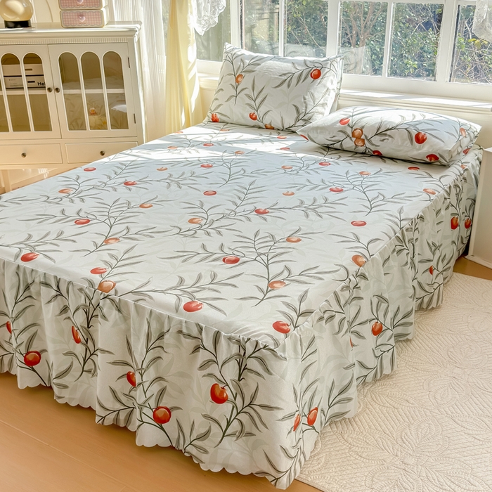 91家纺网 家纺一手货源 找家纺 莎臣豹 2026新款植物羊绒单品单件单床裙可配床裙三件套蜜桃时节绿