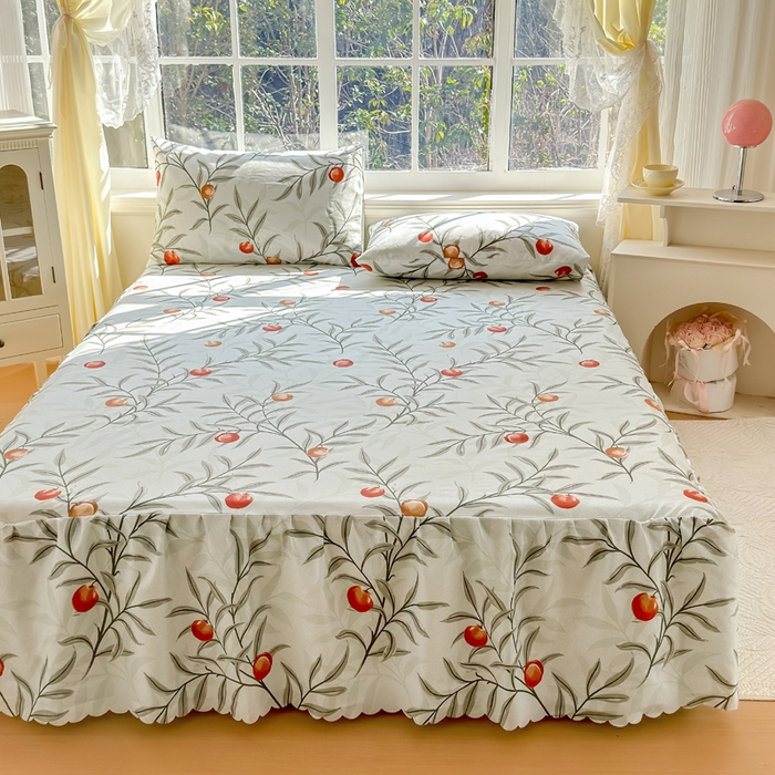 91家纺网 家纺一手货源 找家纺 莎臣豹 2026新款植物羊绒单品单件单床裙可配床裙三件套蜜桃时节绿