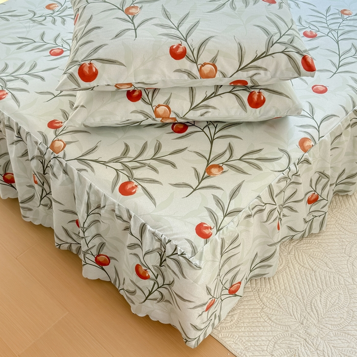 91家纺网 家纺一手货源 找家纺 莎臣豹 2026新款植物羊绒单品单件单床裙可配床裙三件套蜜桃时节绿