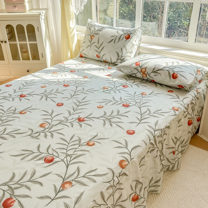 91家纺网 家纺一手货源 找家纺 莎臣豹 2026新款植物羊绒单品单件单床裙可配床裙三件套蜜桃时节绿