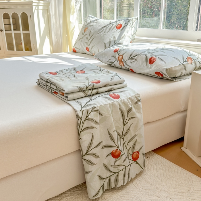 91家纺网 家纺一手货源 找家纺 莎臣豹 2026新款植物羊绒单品单件单床裙可配床裙三件套蜜桃时节绿