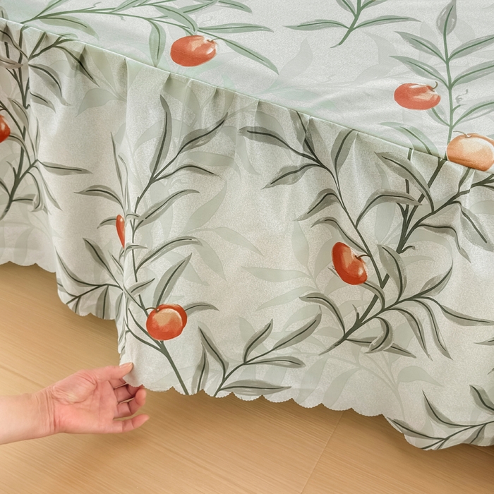 91家纺网 家纺一手货源 找家纺 莎臣豹 2026新款植物羊绒单品单件单床裙可配床裙三件套蜜桃时节绿