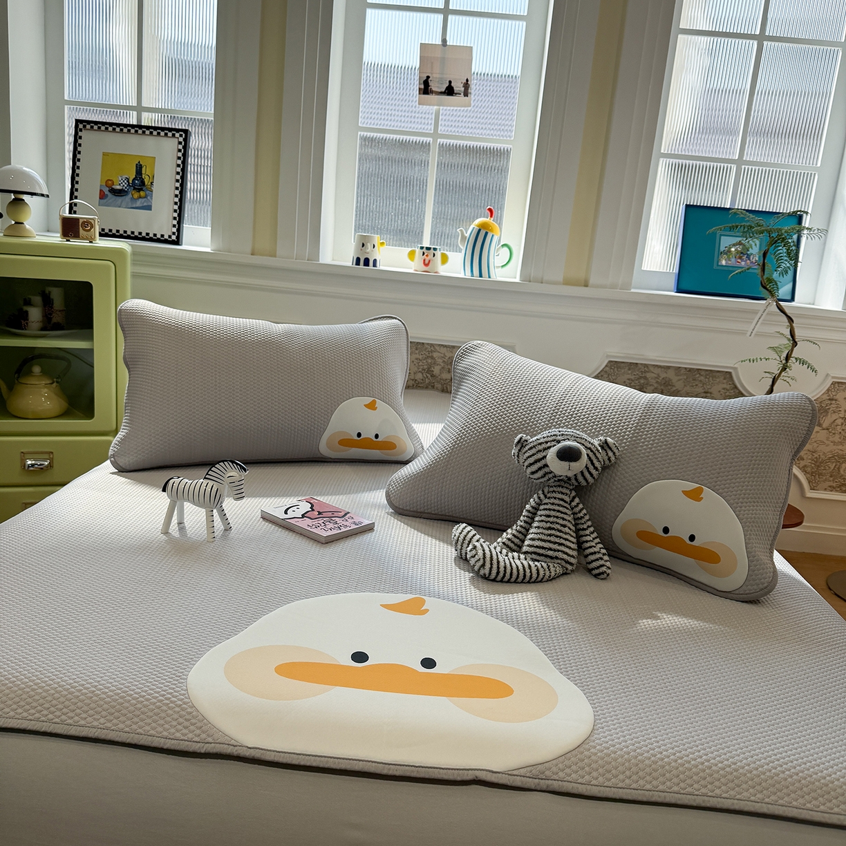 91家纺网 家纺一手货源 找家纺 GUJARY古家丽 2026新款即凉萌趣中分子床笠凉席三件套-风格一 呆萌鸭