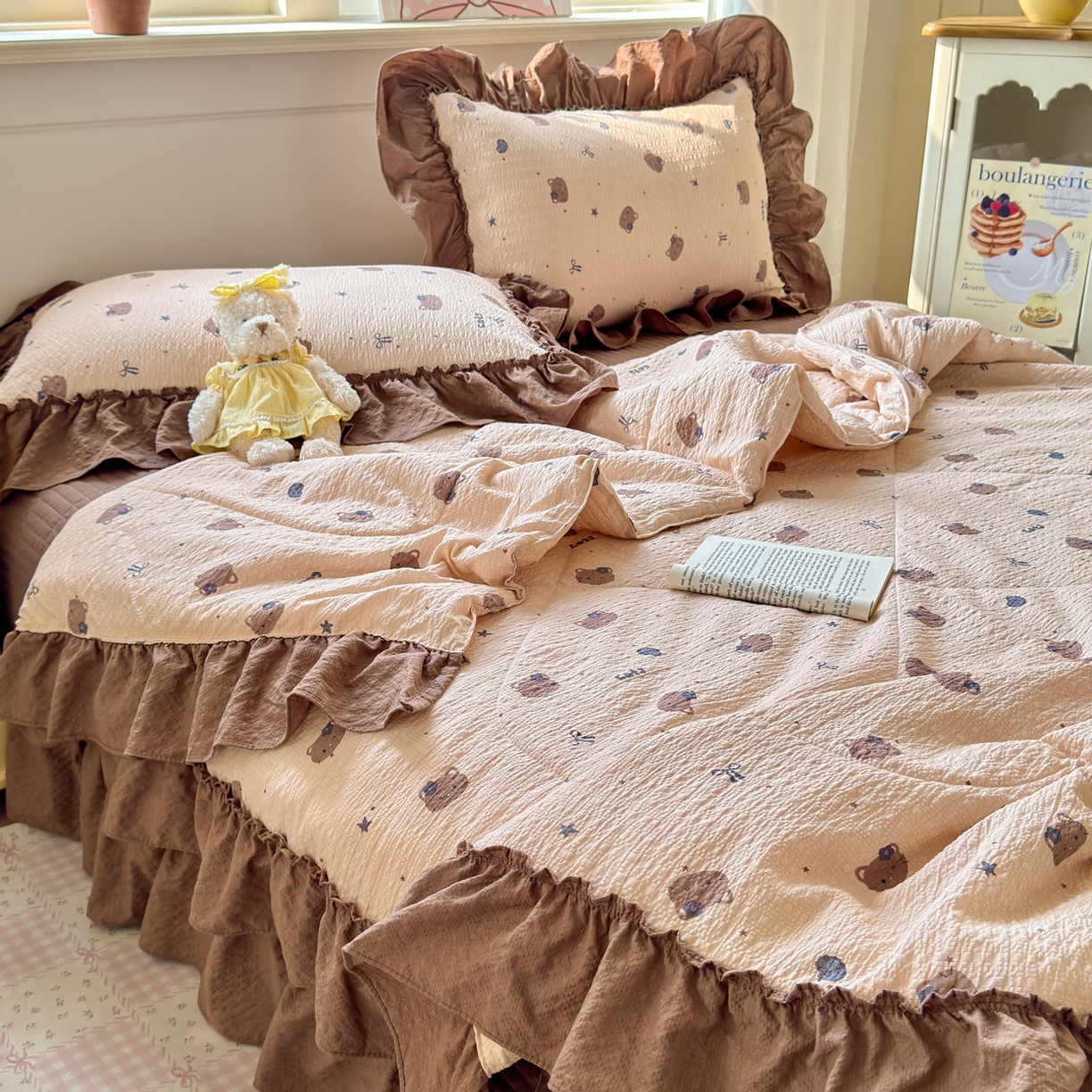 91家纺网 家纺一手货源 找家纺 禾沐 2026新款云感泡芙棉床盖夏被四件套AA款（夏被款） 曲奇猫