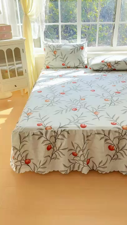 91家纺网 家纺一手货源 找家纺 莎臣豹 2026新款植物羊绒单品单件单床裙可配床裙三件套蜜桃时节绿