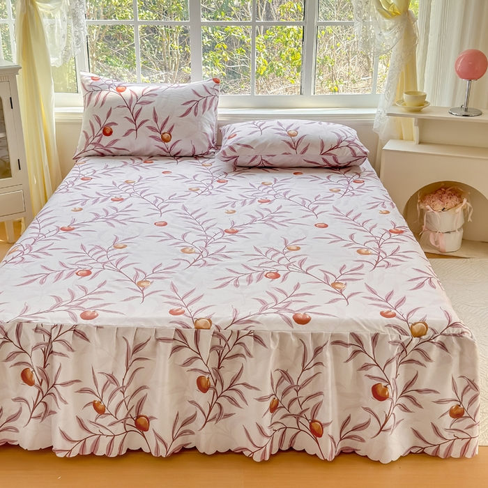 91家纺网 家纺一手货源 找家纺 莎臣豹 2026新款植物羊绒单品单件单床裙可配床裙三件套蜜桃时节紫