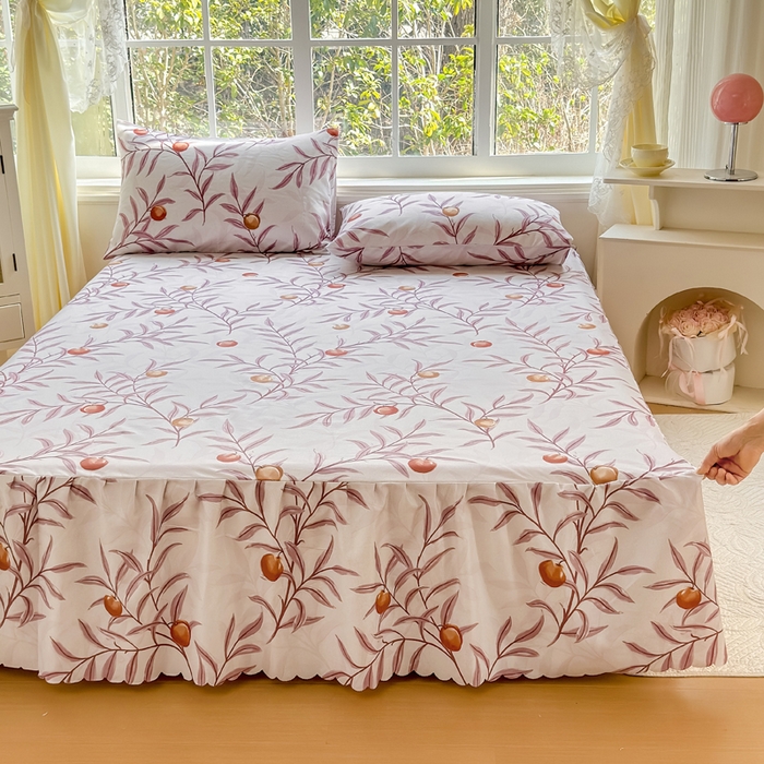 91家纺网 家纺一手货源 找家纺 莎臣豹 2026新款植物羊绒单品单件单床裙可配床裙三件套蜜桃时节紫