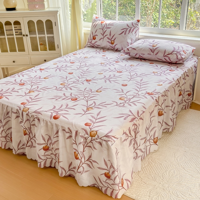 91家纺网 家纺一手货源 找家纺 莎臣豹 2026新款植物羊绒单品单件单床裙可配床裙三件套蜜桃时节紫