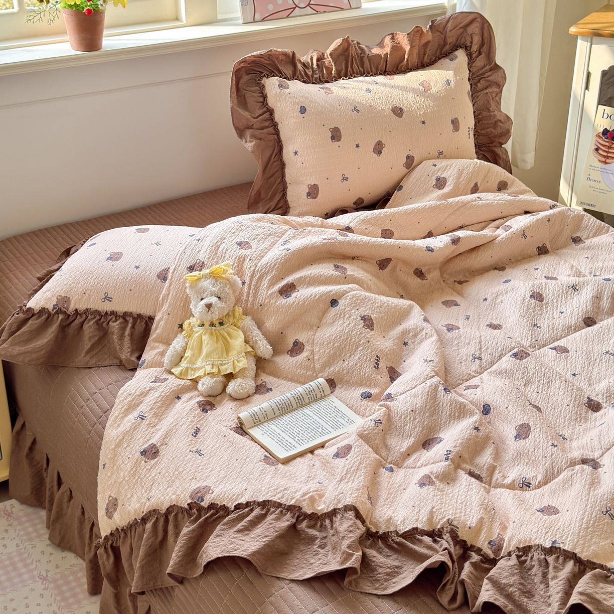 91家纺网 家纺一手货源 找家纺 禾沐 2026新款云感泡芙棉床盖夏被四件套AA款（夏被款） 曲奇猫