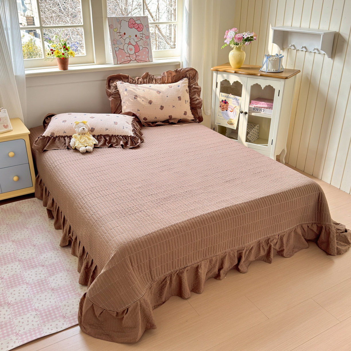 91家纺网 家纺一手货源 找家纺 禾沐 2026新款云感泡芙棉床盖夏被四件套AA款（夏被款） 曲奇猫