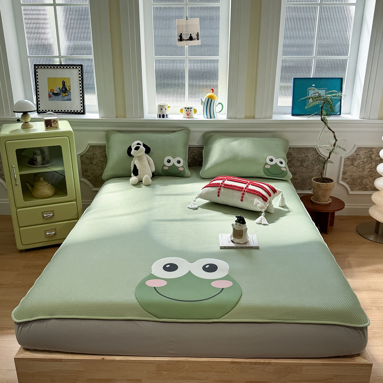 GUJARY古家丽 2026新款即凉萌趣中分子床笠凉席三件套-风格一 青呱仔