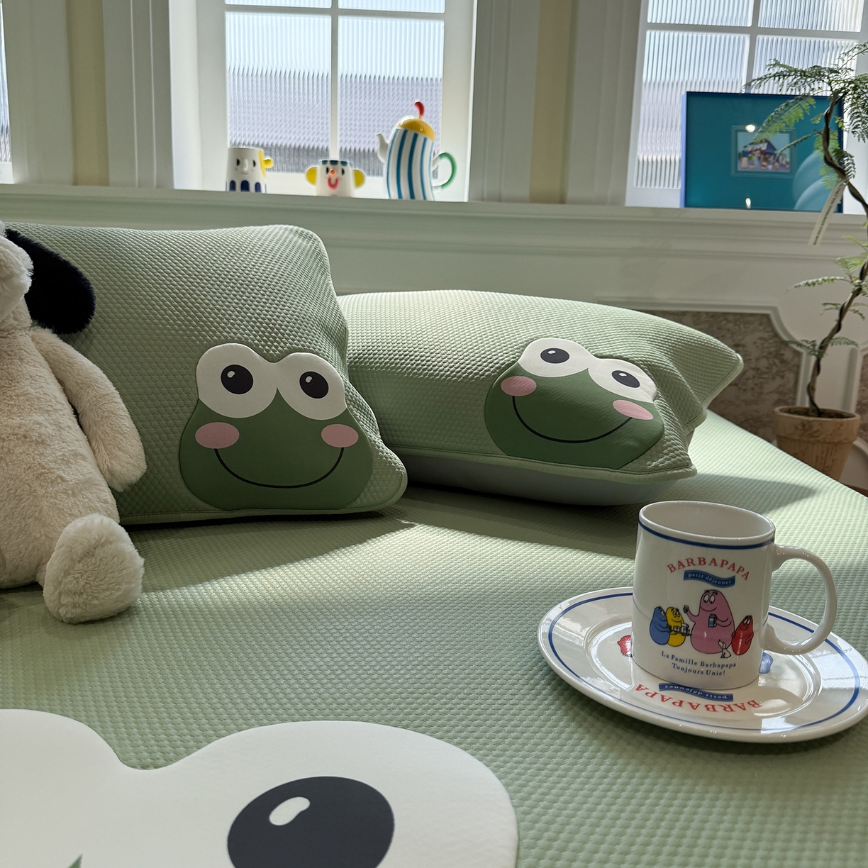 91家纺网 家纺一手货源 找家纺 GUJARY古家丽 2026新款即凉萌趣中分子床笠凉席三件套-风格一 青呱仔