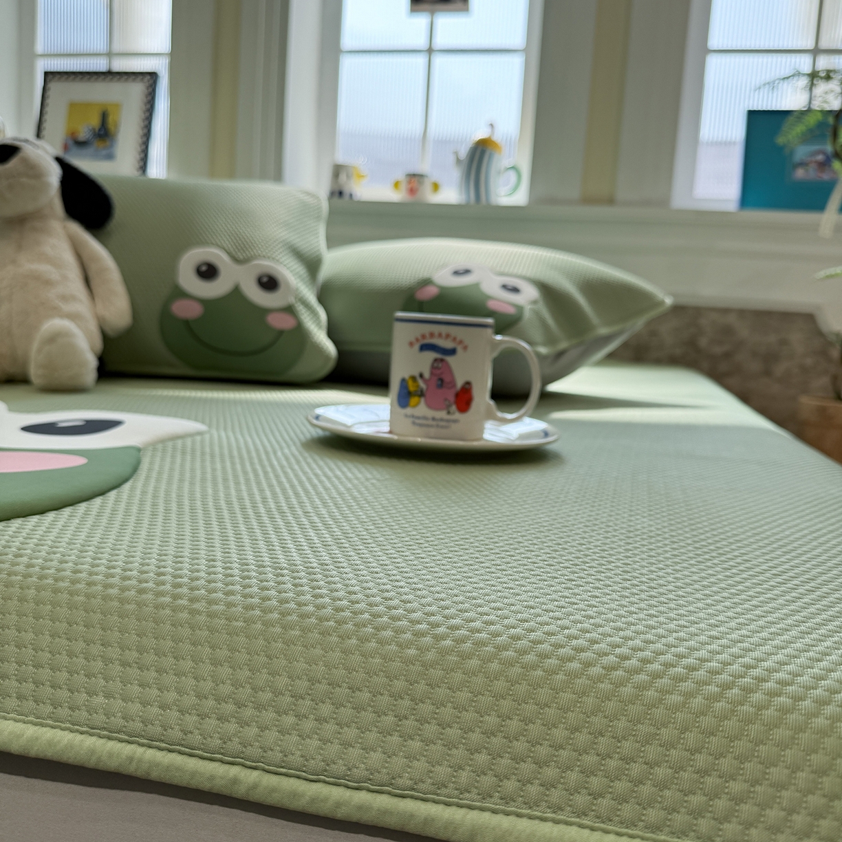 91家纺网 家纺一手货源 找家纺 GUJARY古家丽 2026新款即凉萌趣中分子床笠凉席三件套-风格一 青呱仔