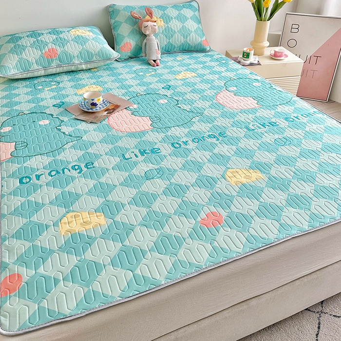 91家纺网 家纺一手货源 找家纺 佳鸿家纺 2026新款卡通乳胶凉席二件套三件套冰丝软席空调席跨境爆款 恐龙