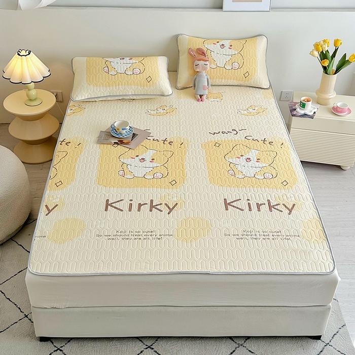 91家纺网 家纺一手货源 找家纺 佳鸿家纺 2026新款卡通乳胶凉席二件套三件套冰丝软席空调席跨境爆款 柴犬