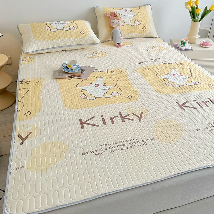 91家纺网 家纺一手货源 找家纺 佳鸿家纺 2026新款卡通乳胶凉席二件套三件套冰丝软席空调席跨境爆款 柴犬